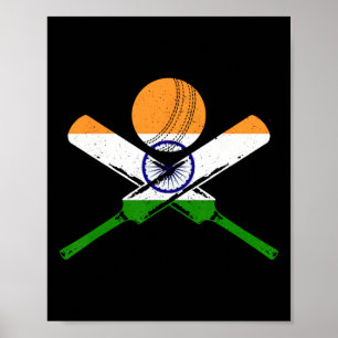 Cricket Indien Vintage Indisk Flagga Cricketspelar Poster