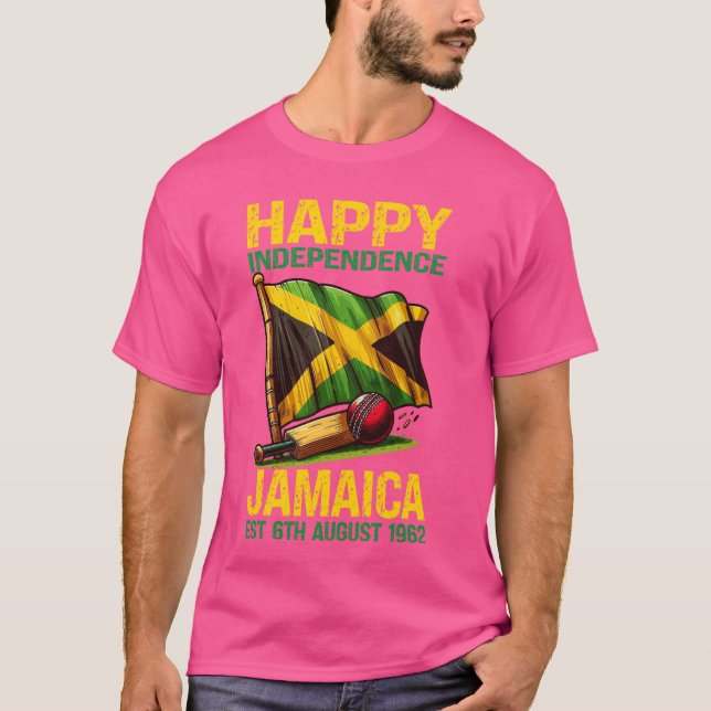 Cricket, Lycklig Independence day Jamaica Est. 6E  T Shirt (Framsida)