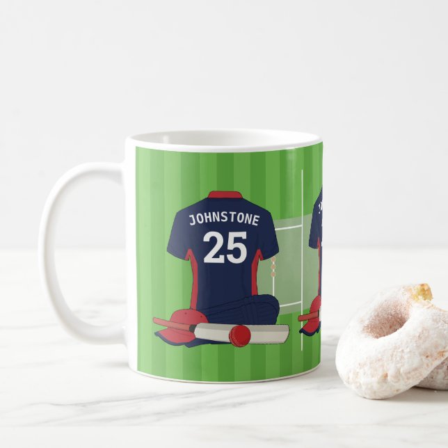 Cricket (mörk blått och röd) fläkt/player kaffemugg (Med munk)