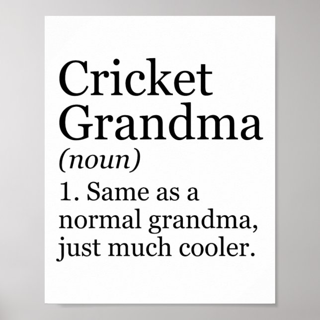 Cricket Mormor Definition Rollig Sarksastisk Sport Poster (Framsidan)