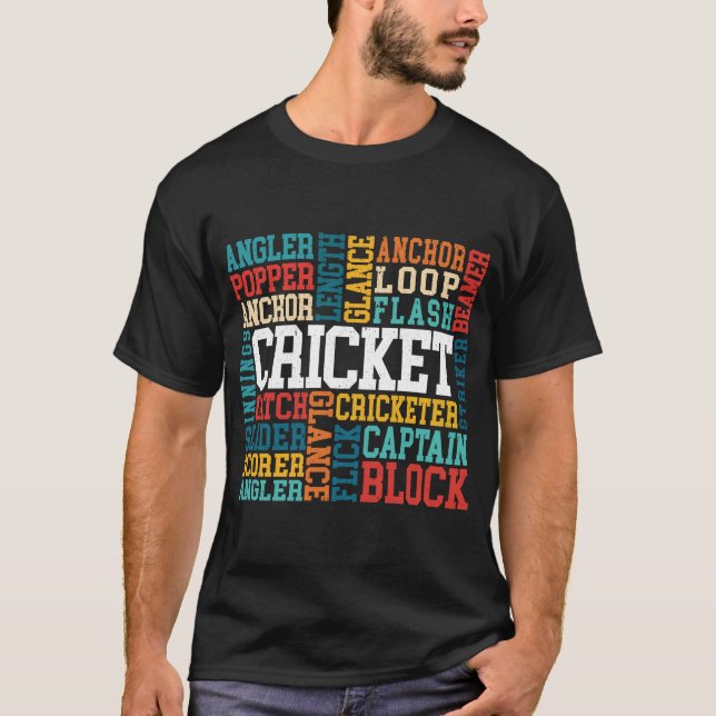 Cricket Ord Cloud Cricketer Fladdermus och Boll Pl T Shirt (Framsida)