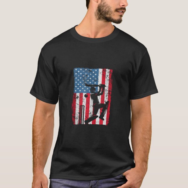 Cricket Player American Flagga Player Coach 4:e av T Shirt (Framsida)