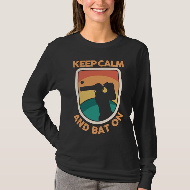 Cricket Player Cricketer Athlete Keep Calm And Bat T Shirt (Framsida)