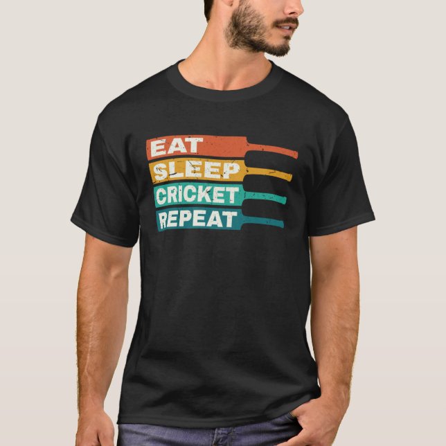 Cricket Player Eat Sleep Cricket Repeat Retro T Shirt (Framsida)