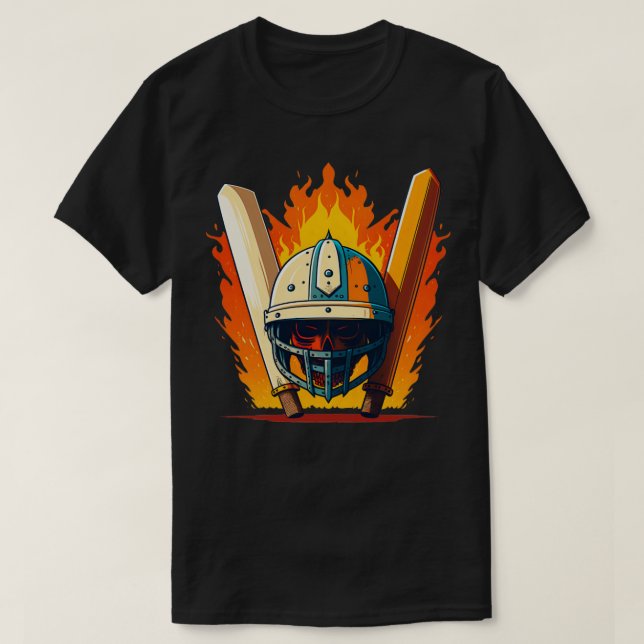 Cricket Player Fladdermus och Helmet T Shirt (Design framsida)