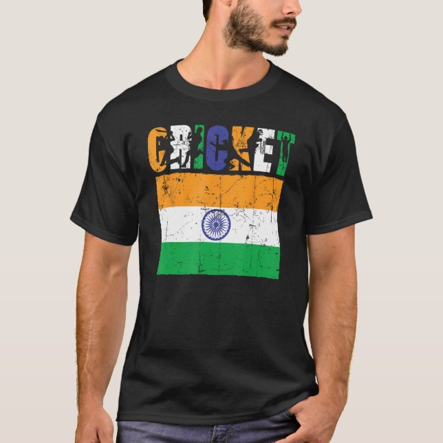 Cricket Player Indian Flag For Youth Boys Kids T Shirt (Framsida)
