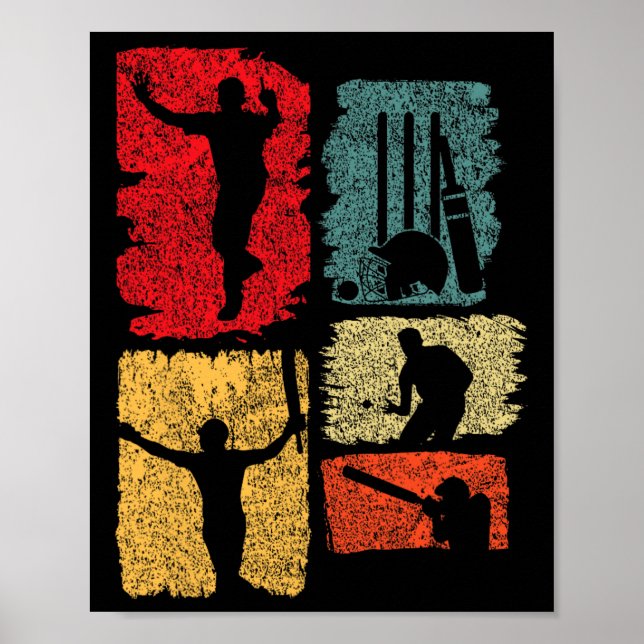 Cricket Player Retro Cricket Silhouette Cricket Sp Poster (Framsidan)