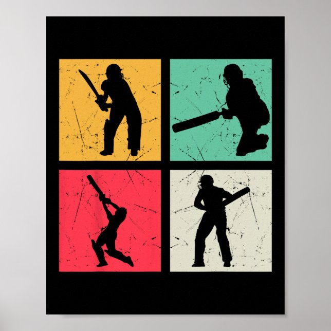 Cricket Player Retro Cricket Silhouette Cricketing Poster (Framsidan)