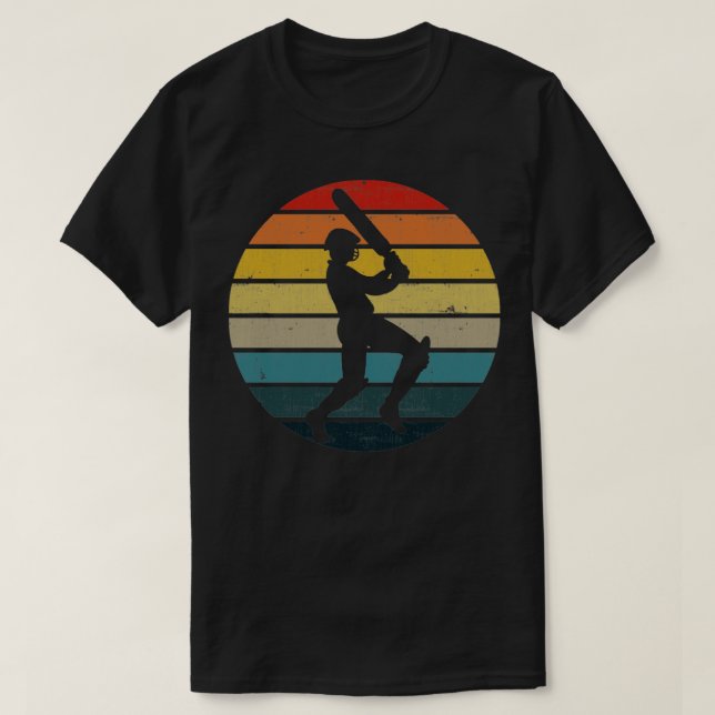 Cricket Player Silhouette på en stressad Retro Su T Shirt (Design framsida)