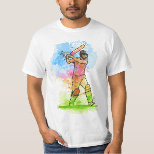 Cricket Player Vatten Färg Snyggt T-Shirt Design