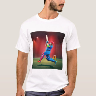 Cricket Player Vatten Färg Snyggt T-Shirt Design