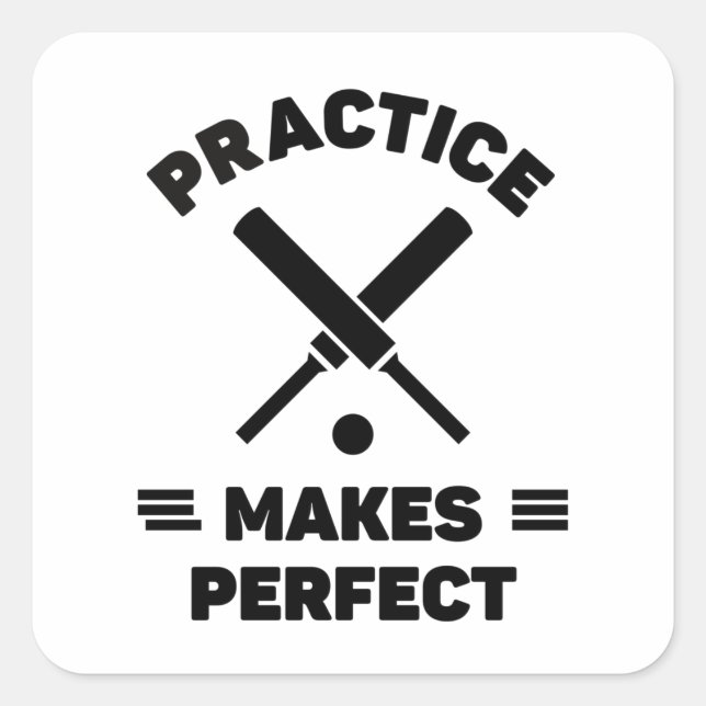 Cricket: Practice makes perfect. Fyrkantigt Klistermärke (Framsida)