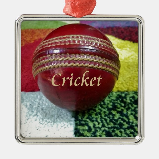Cricket: Red Hard Boll Art Print Julgransprydnad Metall (Framsidan)