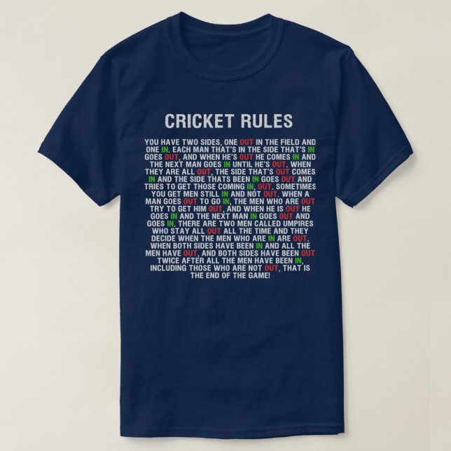 Cricket Regler Classic TShirt Classic TShirt T Shirt (Design framsida)