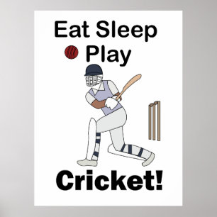 Cricket Sport Äta Sova Spela Cricket Poster