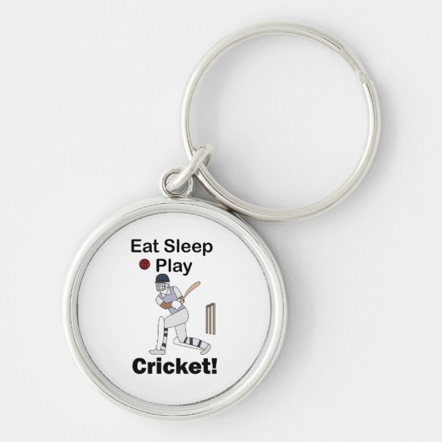 Cricket Sport Äta Sova Spela Cricket Rund Silverfärgad Nyckelring (Framsidan)