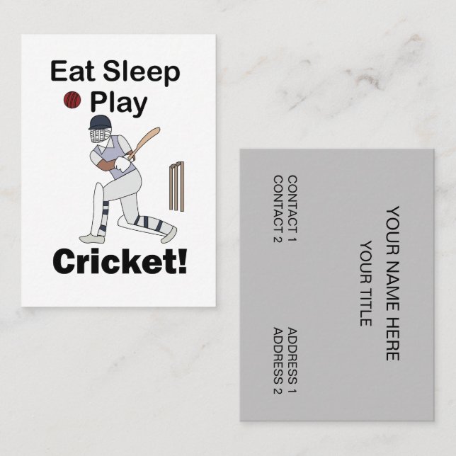 Cricket Sport Äta Sova Spela Cricket Visitkort (Fram/baksida)