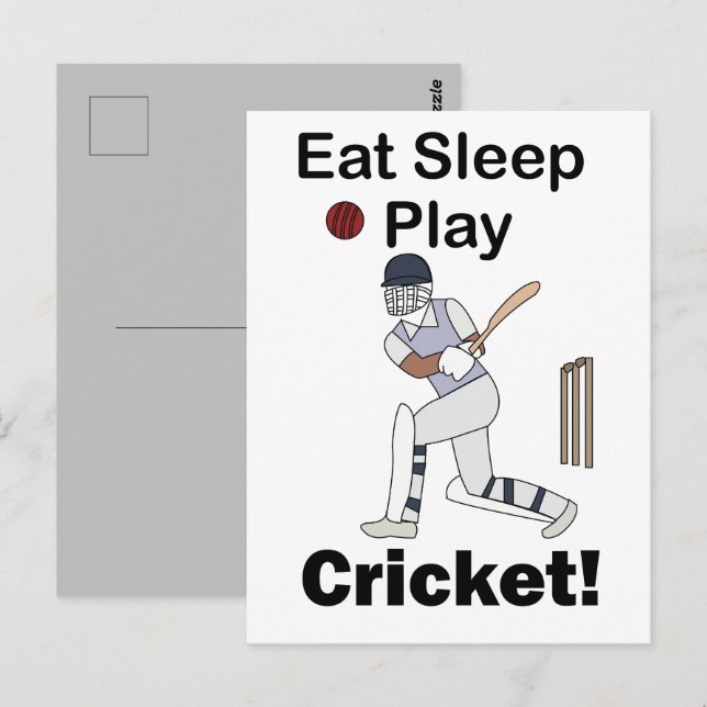 Cricket Sport Äta Sova Spela Cricket Vykort (Fram/baksida)