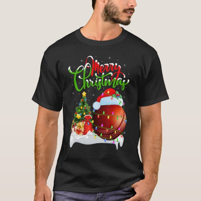 Cricket Sports   Xmas Decoration Santa Cricket Chr T Shirt (Framsida)