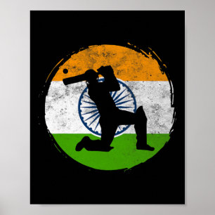 Cricket Sportspel Flagga För Indien Cricketspelare Poster