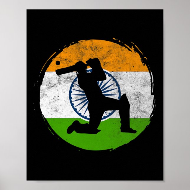 Cricket Sportspel Flagga För Indien Cricketspelare Poster (Framsidan)