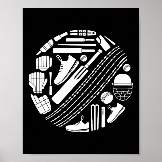 Cricket T Equipment Icon Silhouette Cricketer  Poster (Framsidan)