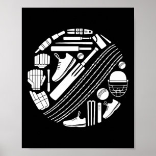 Cricket T Utrustning Ikon Silhuett Cricketer Poster