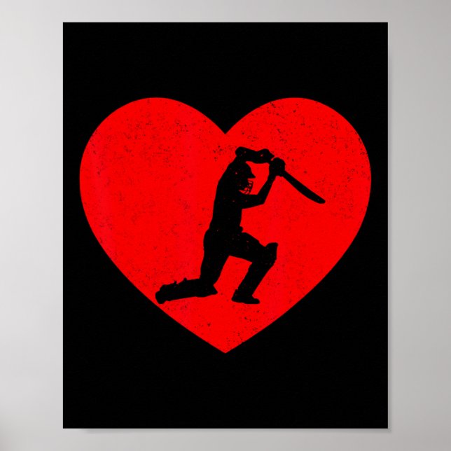 Cricket Valentine Hjärtform Cricket Älskare  Poster (Framsidan)