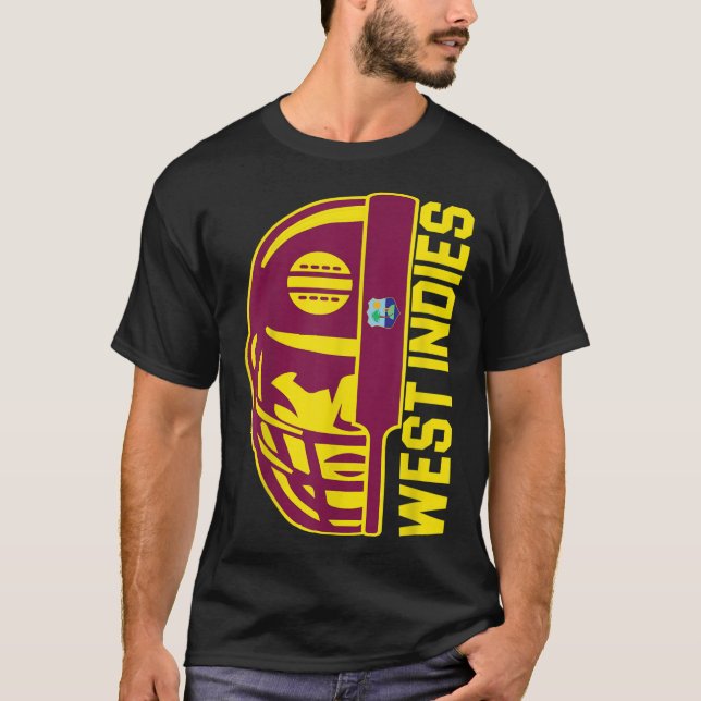 Cricket Väster Indies Fläkt Helmet Boll och Fladde T Shirt (Framsida)