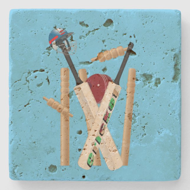 Cricket-Wicken, Helmet, Fladdermöss och Boll. Stenunderlägg (Framsidan)