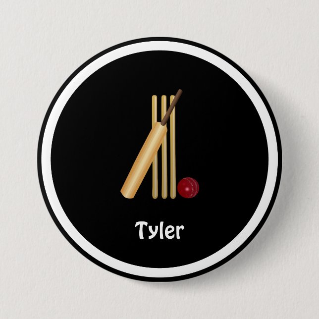 Cricket, wicket, fladdermus och boll, anpassa knapp (Framsida)