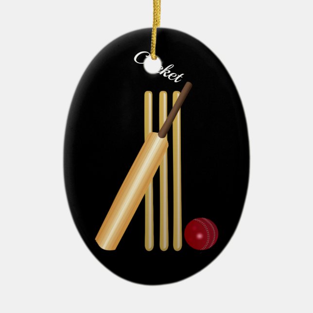 Cricket - Wicket, Fladdermus och Boll Julgransprydnad Keramik (Framsidan)