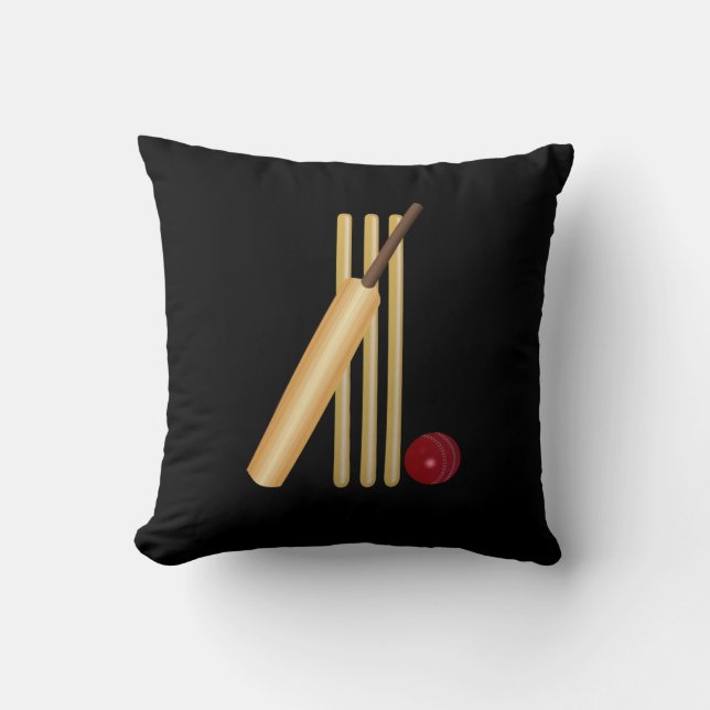 Cricket - Wicket, Fladdermus och Boll Kudde (Framsida)