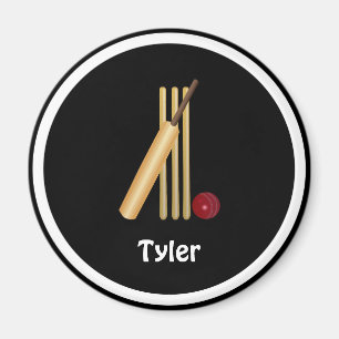 Cricket - Wicket, fladdermus och boll, mall Magnet