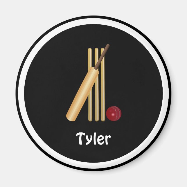 Cricket - Wicket, fladdermus och boll, mall Magnet (Framsidan)