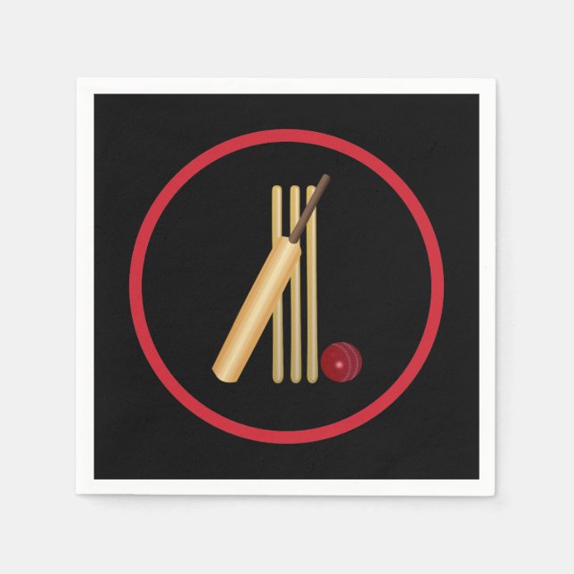 Cricket, wicket, fladdermus och boll pappersservett (Framsidan)