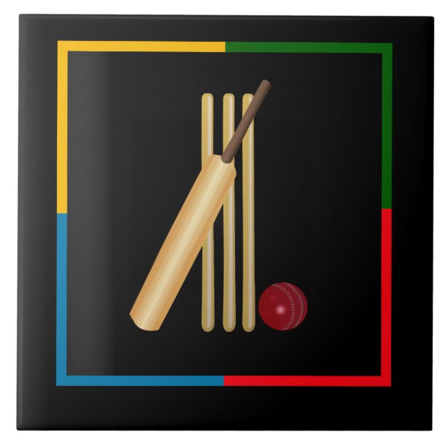 Cricket, wicket, slagträ och boll,  kakelplatta (Framsidan)