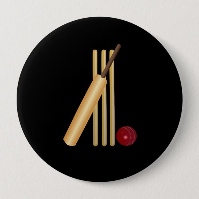 Cricket - Wicket, slagträ och boll Knapp (Framsida)