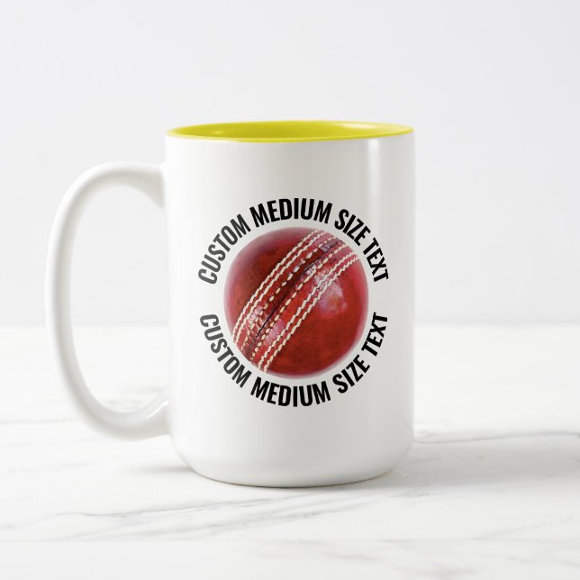 Cricketboll & Medium text GUL 15oz Anpassad Två-Tonad Mugg (Vänster)