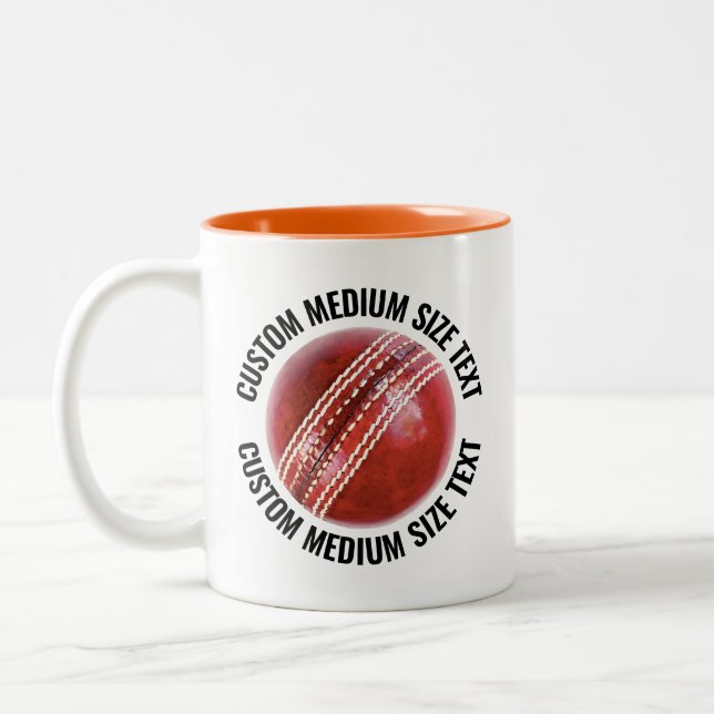 Cricketboll & Medium text ORANGE 11oz Anpassad Två-Tonad Mugg (Vänster)