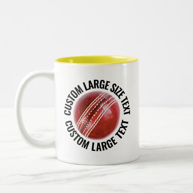 Cricketboll & Stor text GUL 11oz Anpassad Två-Tonad Mugg (Vänster)