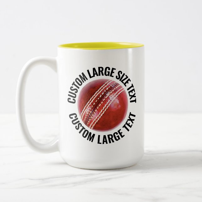 Cricketboll & Stor text GUL 15oz Anpassad Två-Tonad Mugg (Vänster)