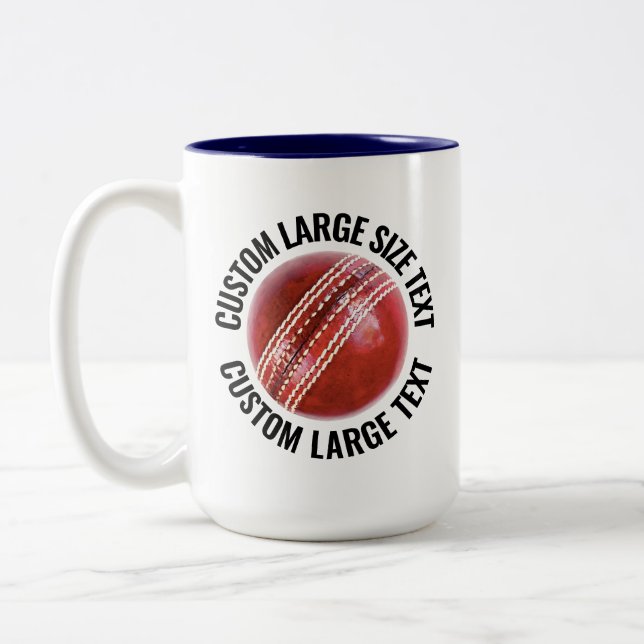 Cricketboll & Stor text NAVYBLÅ 425g Specialdesign Två-Tonad Mugg (Vänster)