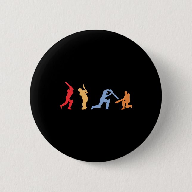 Cricketspelare Retro Cricket Silhuett Cricket Sp Knapp (Framsida)