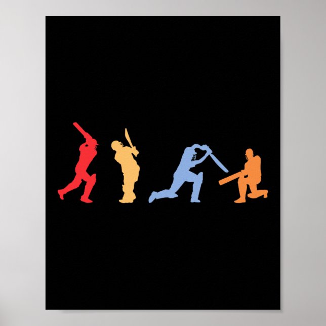 Cricketspelare Retro Cricket Silhuett Cricket Sp Poster (Framsidan)