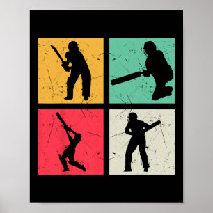 Cricketspelare Retro Cricket Silhuett Cricketande Poster