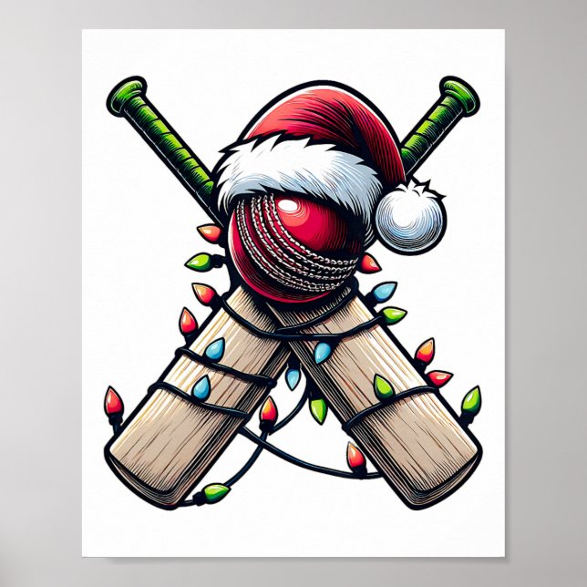 Cricketspelare Team Julhatt Xmas  Poster (Framsidan)