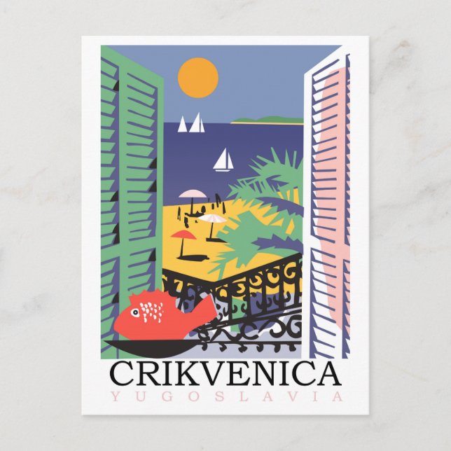 Crikvenica, Jugoslavien, fönstervy Vykort (Framsida)