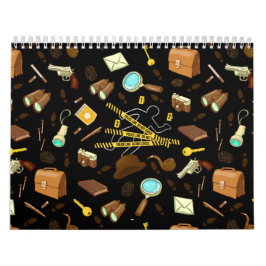 Crime Novel Detektiv Icons Mönster Kalender