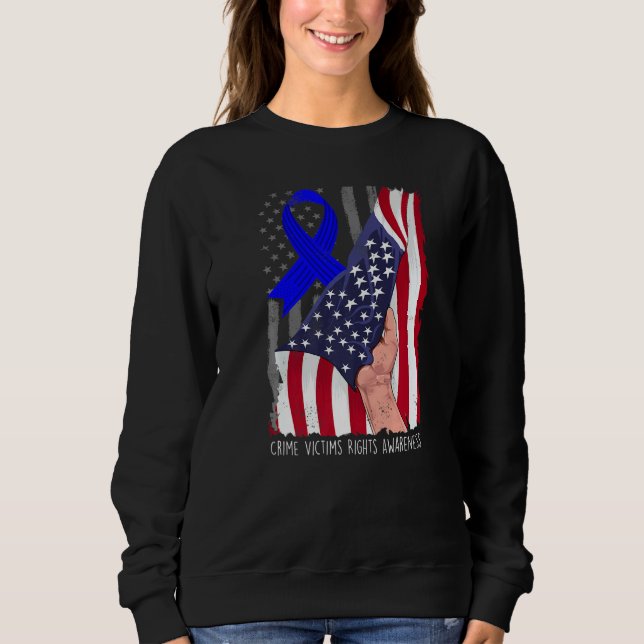 Crime Victims Rights Awareness American Flag Blue  T Shirt (Framsida)